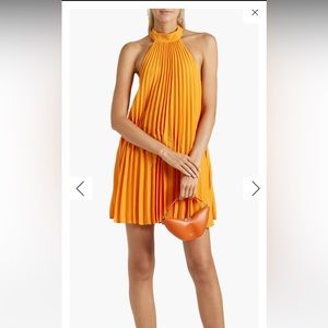 Alice and Olivia exclusive Bloomingdales collection orange pleated mini dress